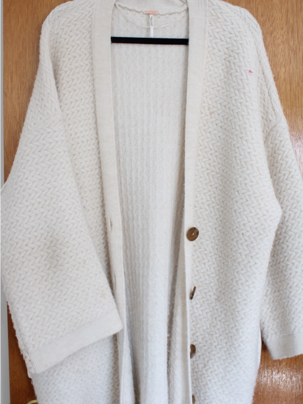 Free People Cream Knit Open-Front Cardigan Sweater